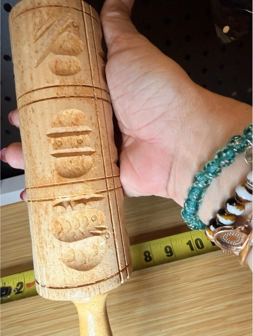 Wooden Carved German Springerle Rolling Pin Farmhouse Rustic Primitive 13” VTG